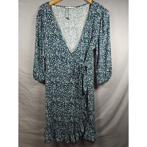 Lefties‎ Womens Green Floral Print Wrap Dress XL Stretch